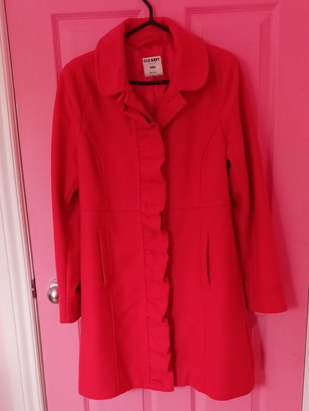 Old Navy Women's Red Ruffle Front Coat